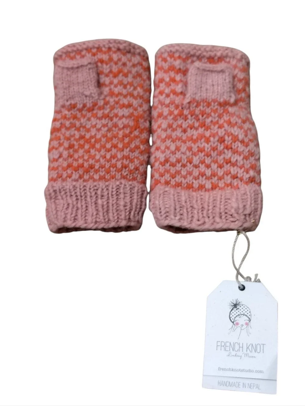 NWT FRENCH KNOT FINGERLESS GLOVES FLEECE LINED MADE IN NEPAL